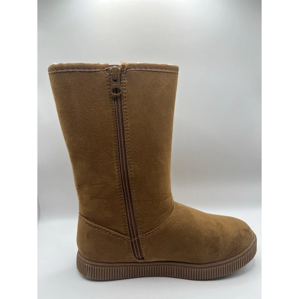 Cat & Jack Girls Winter Boots Size 1‎ Tan Faux Suede Pull On Cozy Lined School